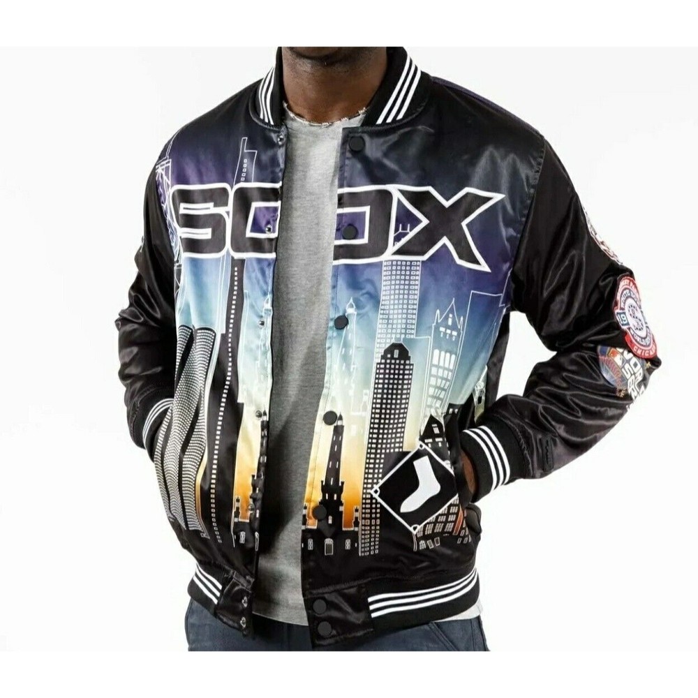 Pro Standard MLB Chicago White Sox Remix Satin Black Varsity Jacket Men's New.